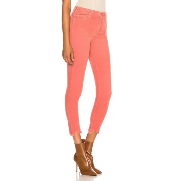 NWT MOTHER Denim High Waisted Looker Ankle Chew in Hopscotch Pink Corduroy Sz 24
